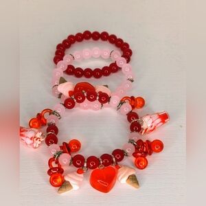 Teen/Kids Red and Pink Candy Apple 🍎 Beaded Bracelet Set
